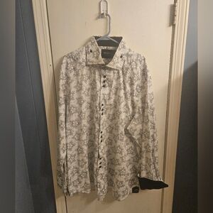 Men's White and Black Floral Shirt